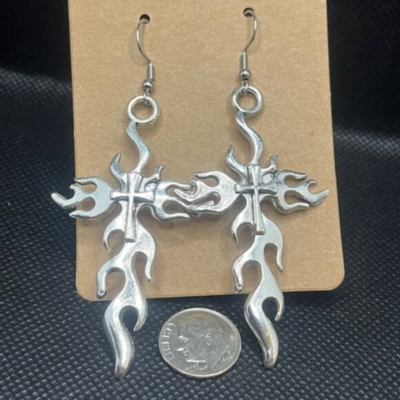 3/$15~Flaming Cross Earrings - Picture 6 of 6